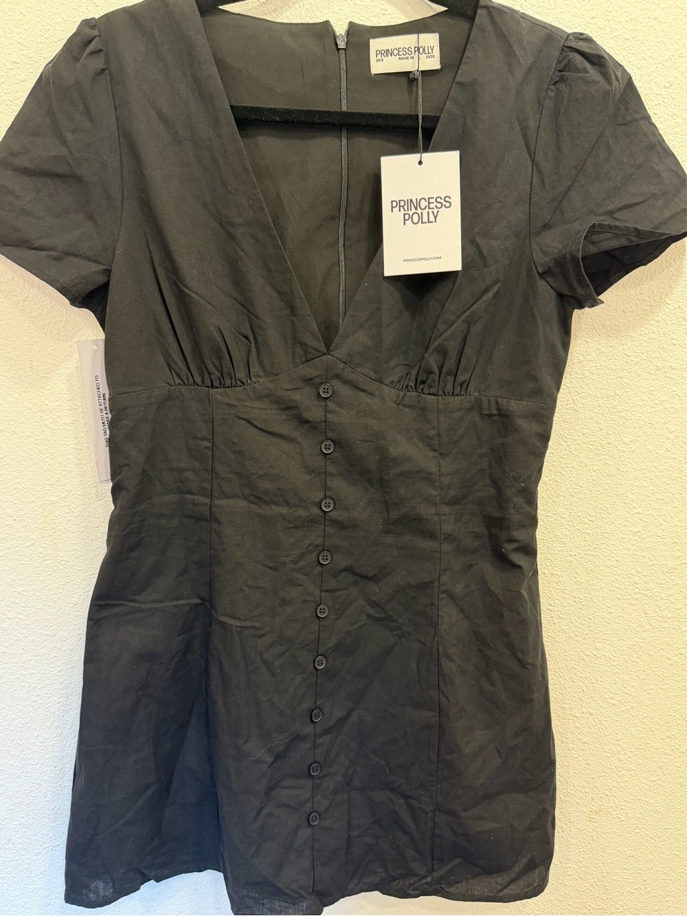 Princess Polly Black V-Neck Button Mini Dress - Picture 3 of 5
